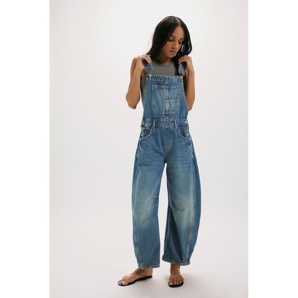 Free People We The Free Overalls Blue Acid Wash Medium New Without Tags